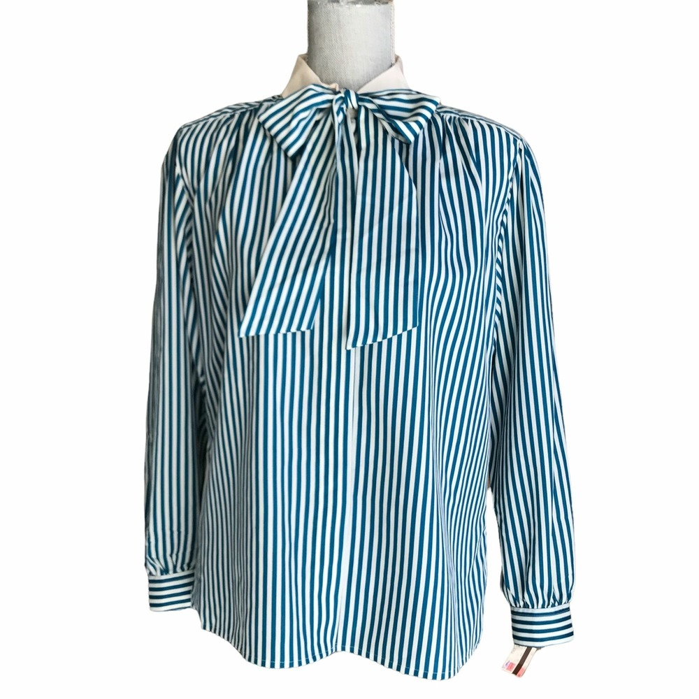 NWT Vintage Striped Button Down Top Removable Neck Tie - Sz 6 - Retro Secretary